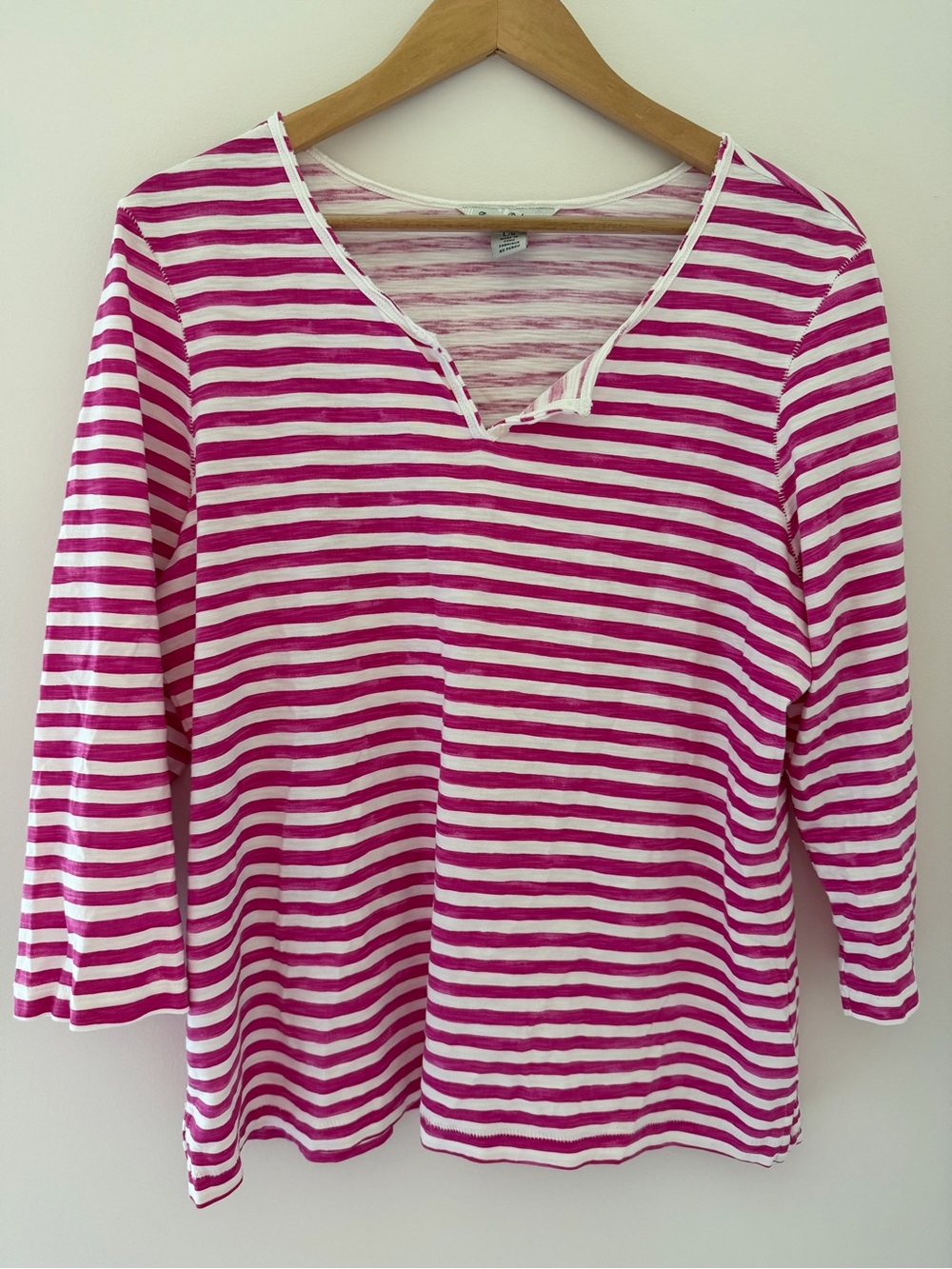 Tommy Bahama Women’s Sz L Pima Cotton Pink White Stripe Top Shirt 3/4 Sleeve